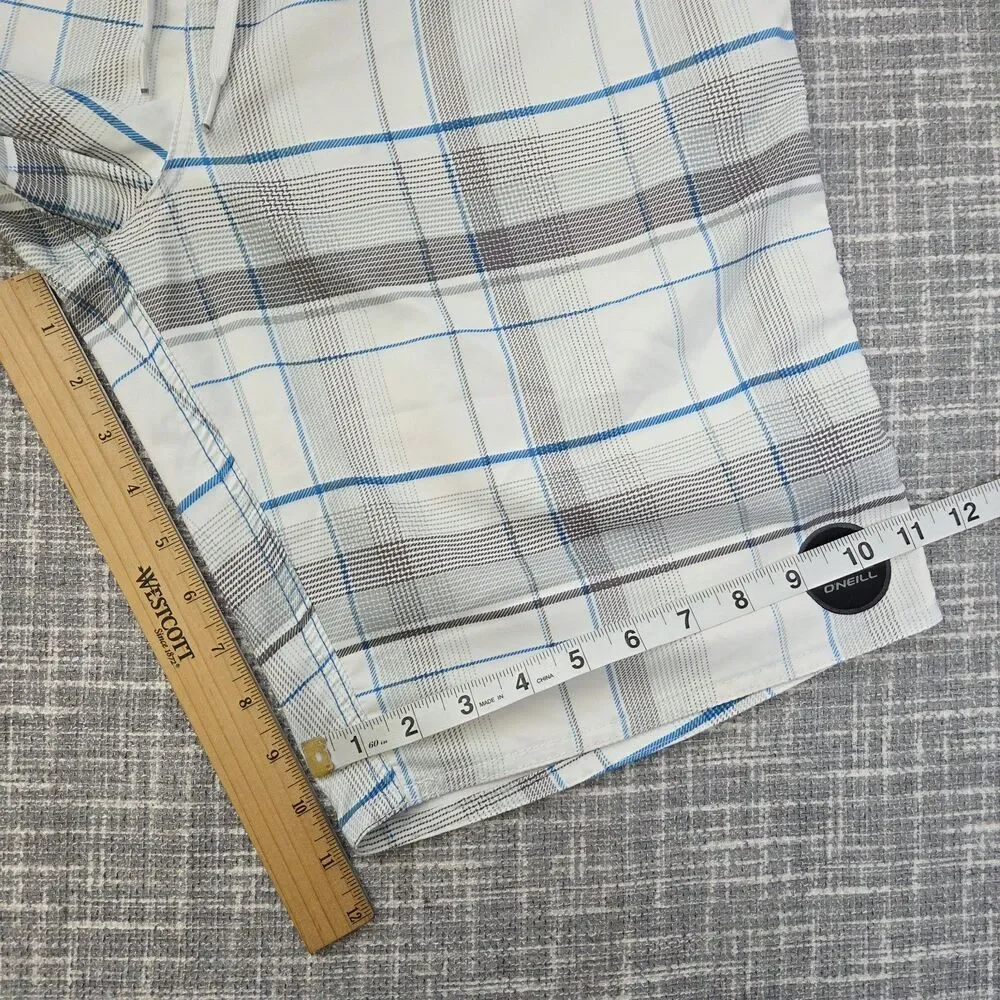 O'Neill Board Shorts Men's 34 White/Blue Plaid 11